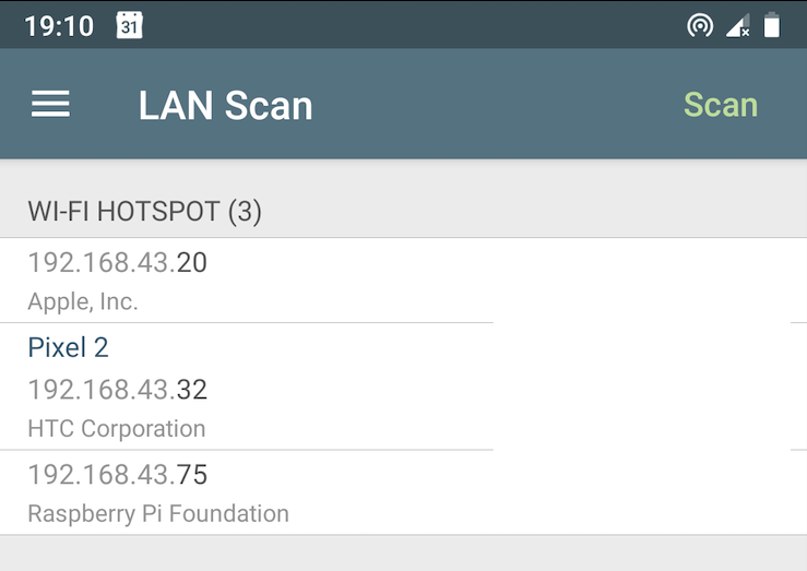 Network Analyzer LAN scanning result