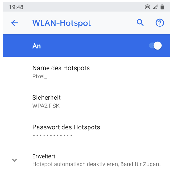 Setting up wifi hotspot on Android phone (Pixel 2)